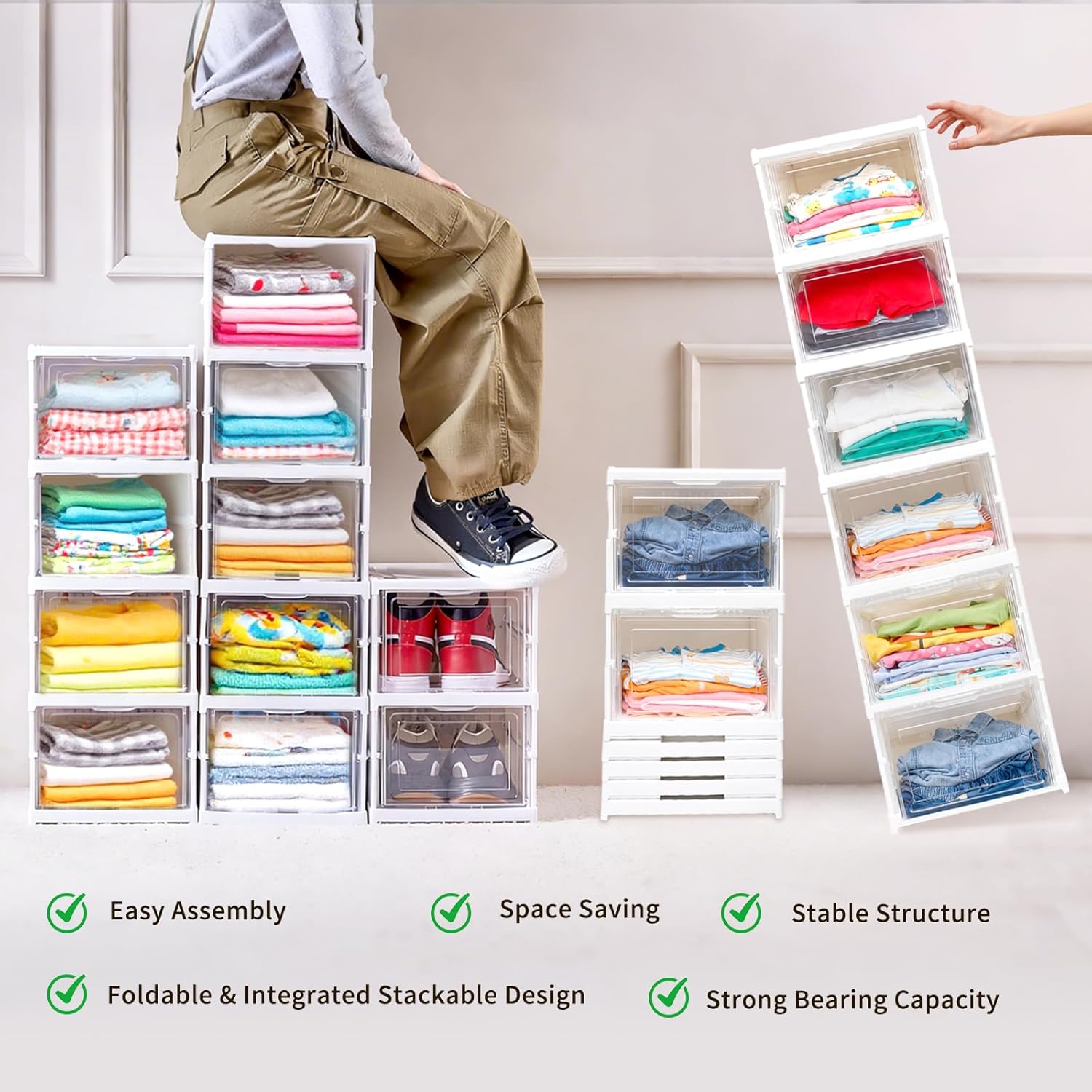 6-Tier Daily Weekly Clothes Organizer(with 18 Labels),Foldable Plastic Shoe Storage,Closet Organizers and Storage for Daily Essentials,for Bedroom,Living Room,Travel