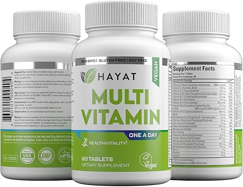 Miniatura 4 de HAYAT Vitaminas veganas naturales multivitamínicas, vitaminas diarias con vitamina A, C, D, E, B1, B2, B3, B6, B12, biotina, zinc y más, suministro