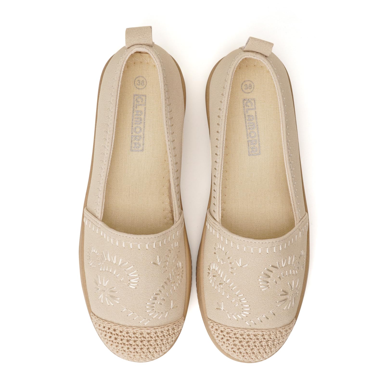 GLAMORA Ballerines Femme Chaussures Plates Slip-on Broderie Élégante Bout Tressé Style Espadrille Confortables Légères Semelle Antidérapante Chaussures Décontractées Femme Été Ville Quotidien