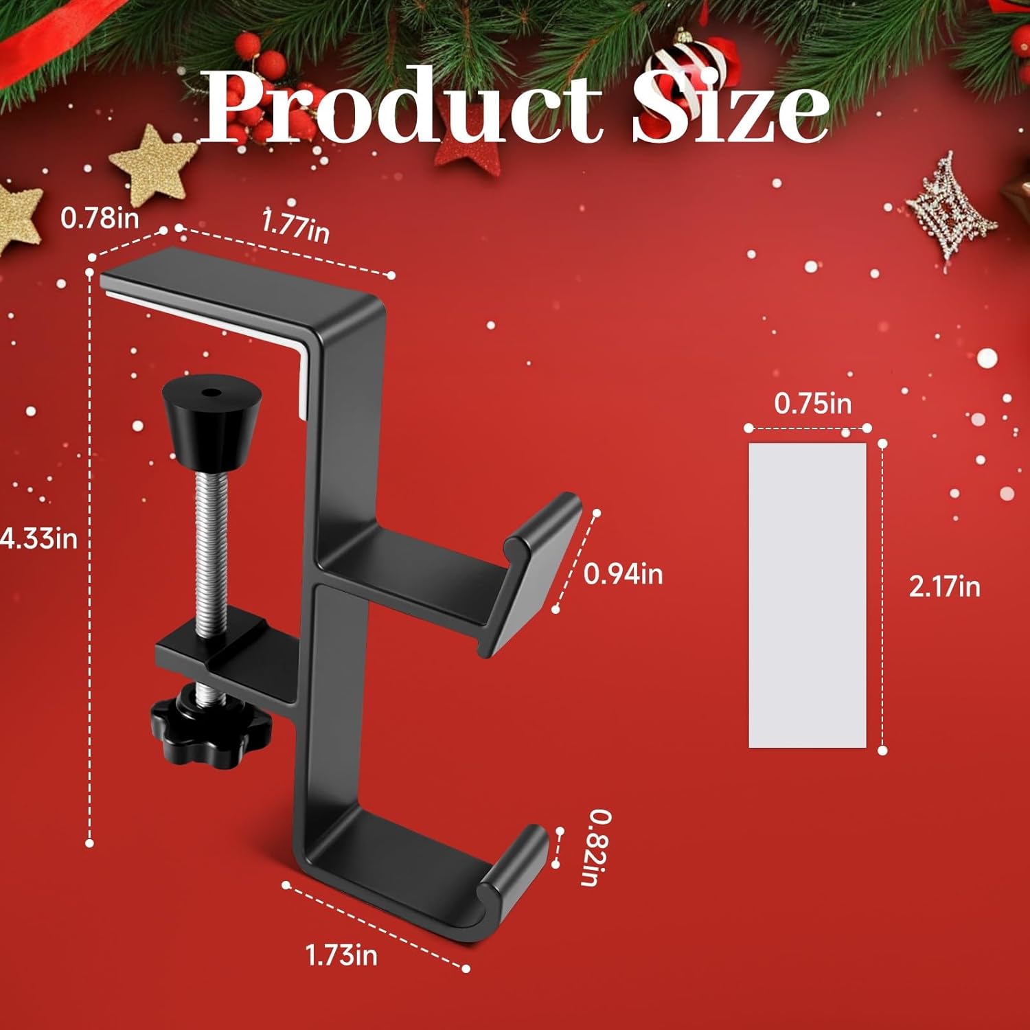 4-Pack Christmas Mantel Stocking and Wreath Hangers, 2 in 1 Mantel Wreath Holder for Hanging Christmas Stockings, No Drilling Required, Adjustable Thickness Wreath and Stocking Holder, Metal (Gray)