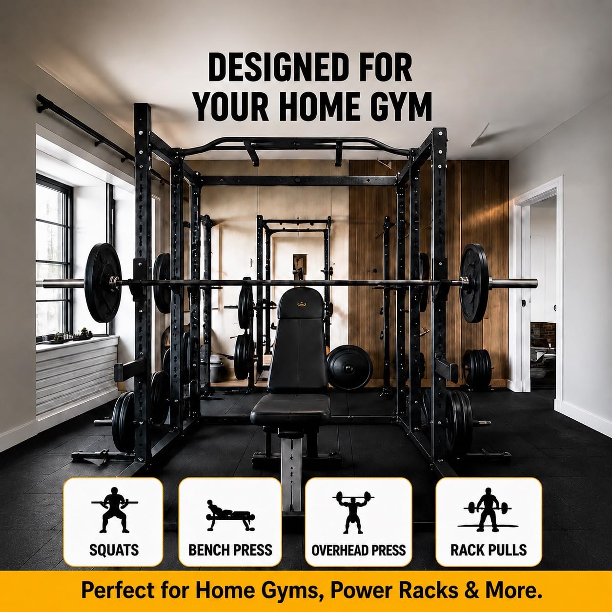 J-Haken für 5,1 x 5,1 cm Power Rack mit 2,5 cm oder 1,6 cm Loch, Gummi-Pad J-Haken für Power Cage, unten verstärkte Stahl-J-Cups für Kniebeugenständer, robuster Langhantelhalter, schwarz