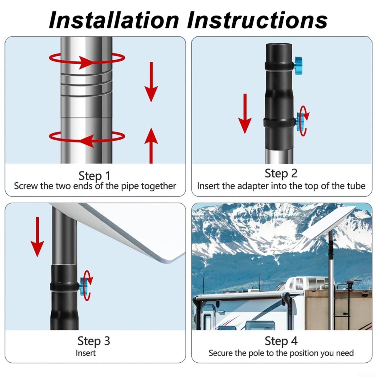 ZYNCUE Support pour poteau Starlink, support de poteau en acier inoxydable pour kit Internet Starlink, à installer sur un mur extérieur près du haut du pignon (A)