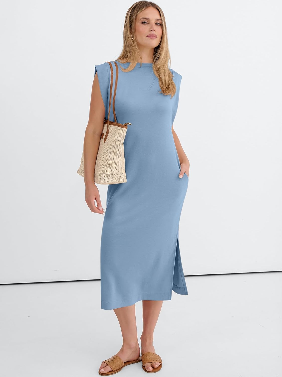 ANRABESS Womens Summer Casual Midi Dress Sleeveless Crewneck Loose Split Wrinkle-Free Beach Travel Vacation Long Sundress - Image 7