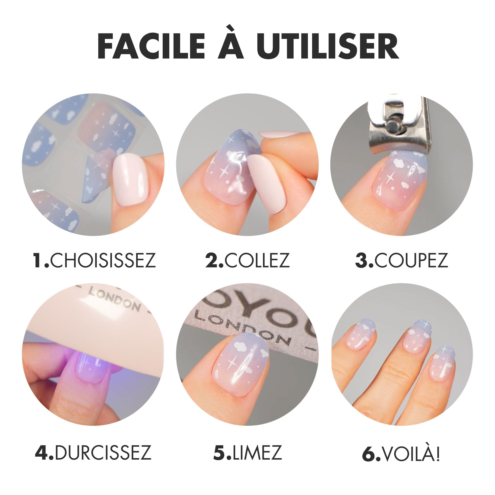 MOYOU LONDON Autocollants auto-adhésifs pour ongles en Gel Semi-durci, lampe UV/LED requise, 20 enveloppes de vernis à ongles en Gel, autocollants pour Nail Art - Alinahoyonailartist 02