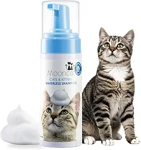 Mooncat Waterless Cat Shampoo, 100% Licking Safe & Vet Approved No Rinse Dry Bath Foam - Gentle Deodorizer for Short Haired Cats, Seniors & Kittens - Soothes Sensitive Skin, Reduces Dander & Odor