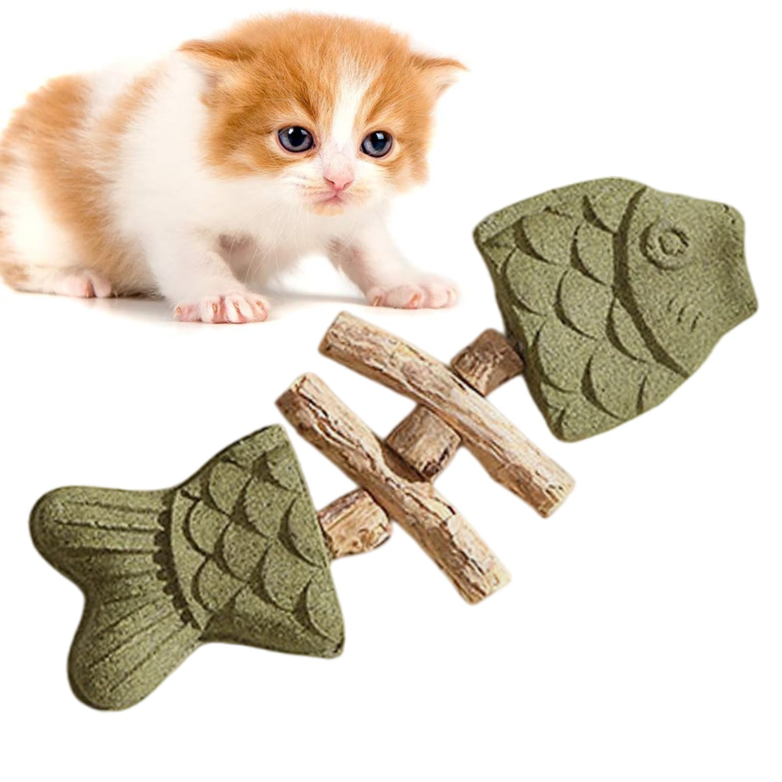 Knowlife Kitten Teething Toys - Fish Bone Relaxation Teether - Interactive Cat Chew Toy Wooden Kitten Teether for Boredom Relieving Calming Fun