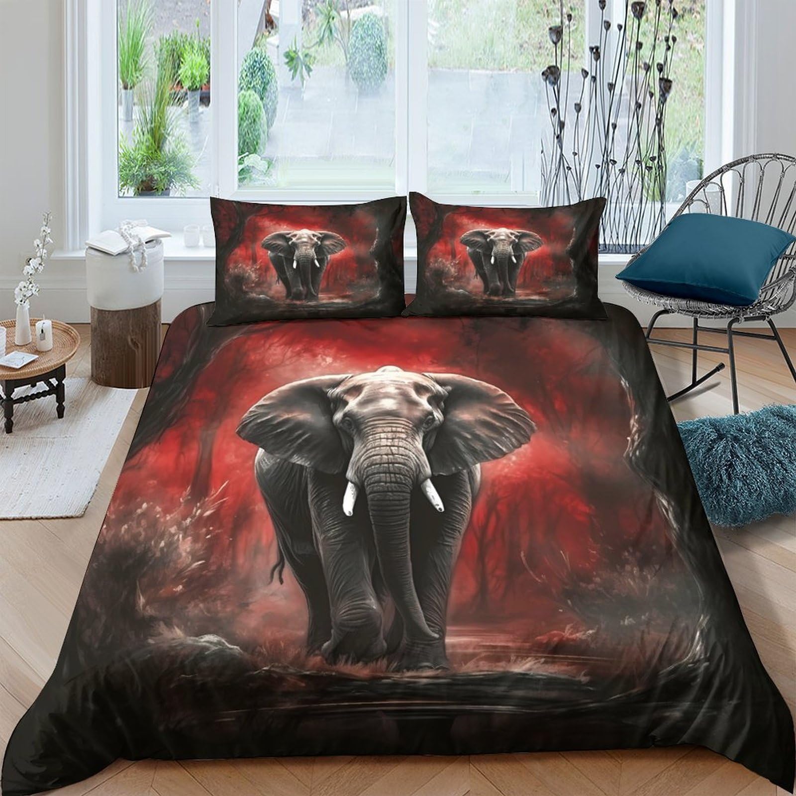 Ctjqhvkz Style-8 3D Printed Majestic Elephant Fitted Sheet Microfiber Soft Red Jungle Mattress Cover For Bedroom Guest Room Mattress Decor Single（135X200cm）