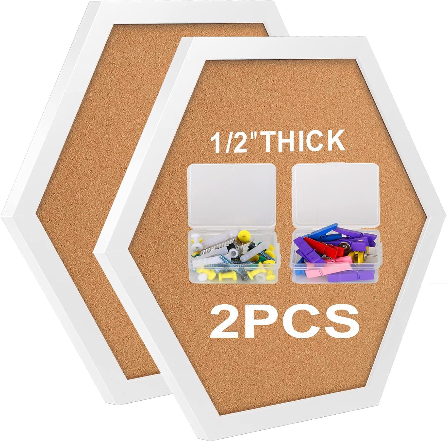 WAYHOUL Cork Bulletin Board for Walls, 1/2" Thick Hexagon Pin Board for Walls with