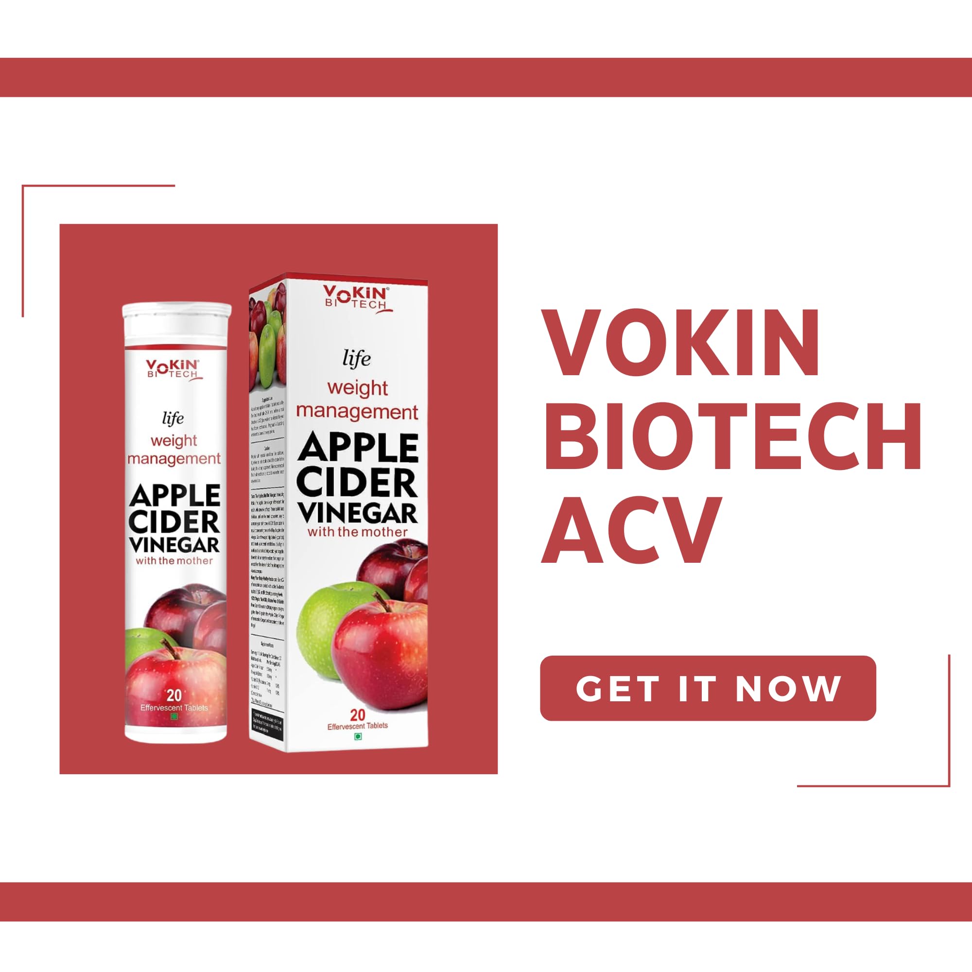 Vokin Biotech World's First Apple Cider Vinegar -20 Effervescent Tablets Vitamin C for Detox & Weight Management with Green Apple Flavor (Pack of 1) 3