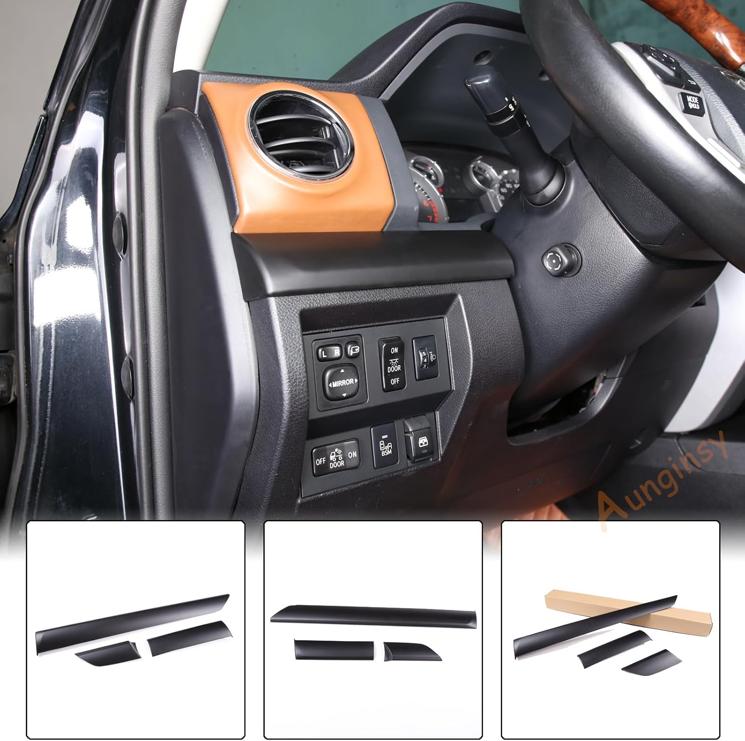 3Pcs Car Inner Central Console Dashboard Panel Cover Trim Stickers Fit for Toyot@ Tundra 2014-2021 Center Console Dash Board Trim Frame Protective Cover Molding Trims Sticker Decor ABS Accessories