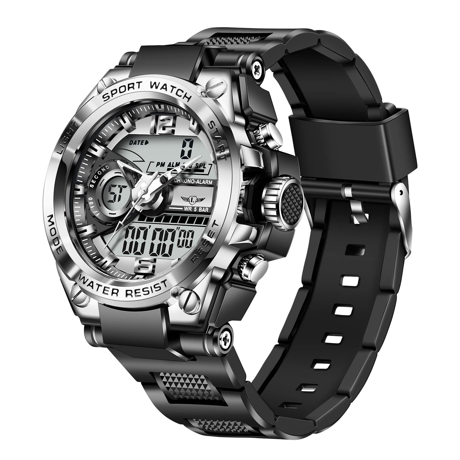 Mens Sports Digital Watches, Outdoor Large Face Dial Waterproof Electronic Date Multi Function Wrist Watches for Men Tactic LED Alarm Stopwatch