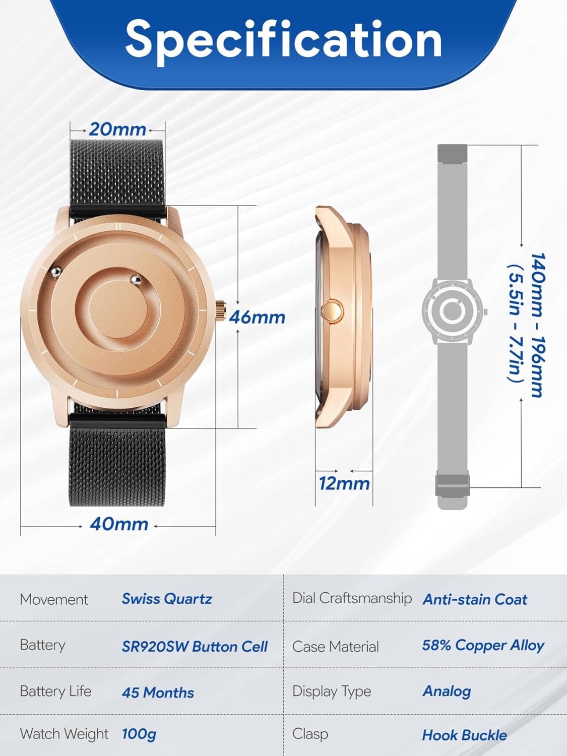 EUTOUR Magnetic Bead Analog Watch - Stainless Steel Strap and Unique Pointer Design, Unisex Magnetic Watches, Super Strong Magnetic Drive Men's Watch