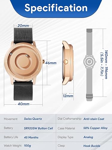 Miniatura 4 de EUTOUR Reloj analógico de cuentas magnéticas, correa de acero inoxidable y diseño único de puntero, relojes magnéticos unisex, reloj magnético súper