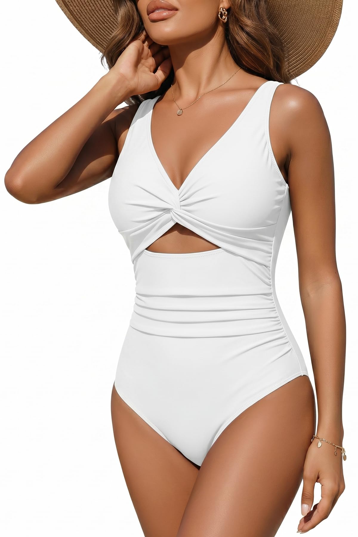 Tempt Me Women One Piece Swimsuits Tummy Control Cutout Bathing Suits Ruched V Neck Twist Front Swimwear