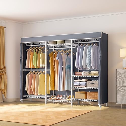 Miniatura 2 de VIPEK V5C Plus - Perchero de ropa portátil con cubierta, resistente e independiente para colgar ropa, perchero de metal blanco con cubierta gris,