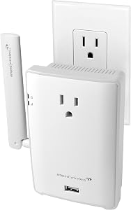 Amped Wireless REC22P High Power Plug-In AC1200 Wi-Fi Range Extender with Pass Thru Outlet and USB Charging (Renewed)