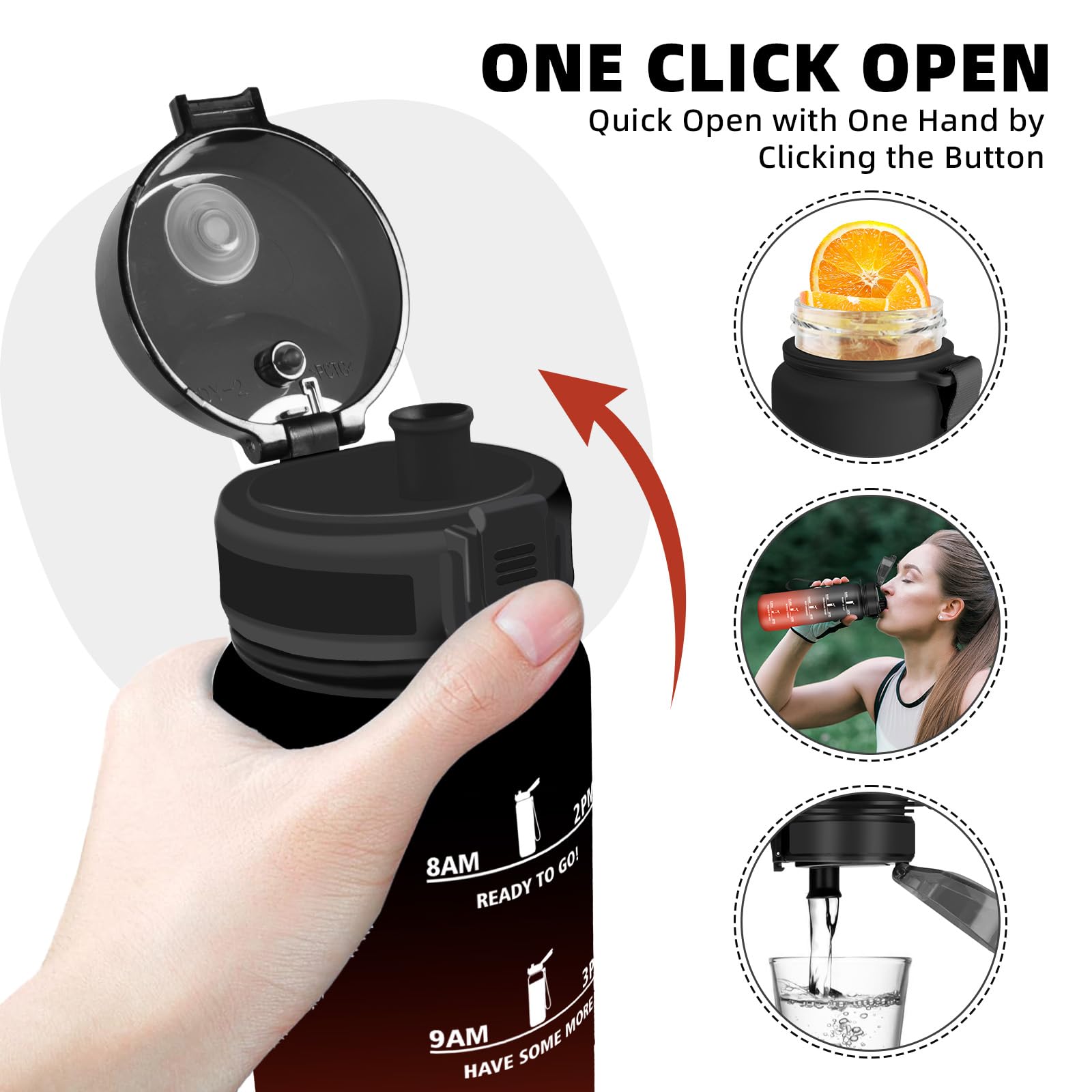 Borraccia 1 litro, Borraccia Palestra, Borracce Senza Perdite, Borracce Motivazionale, con Filtro, Facile da Trasportare, Bottiglia Graduata, con Slogan Motivazionale, per Campeggio, Fitness, Yoga