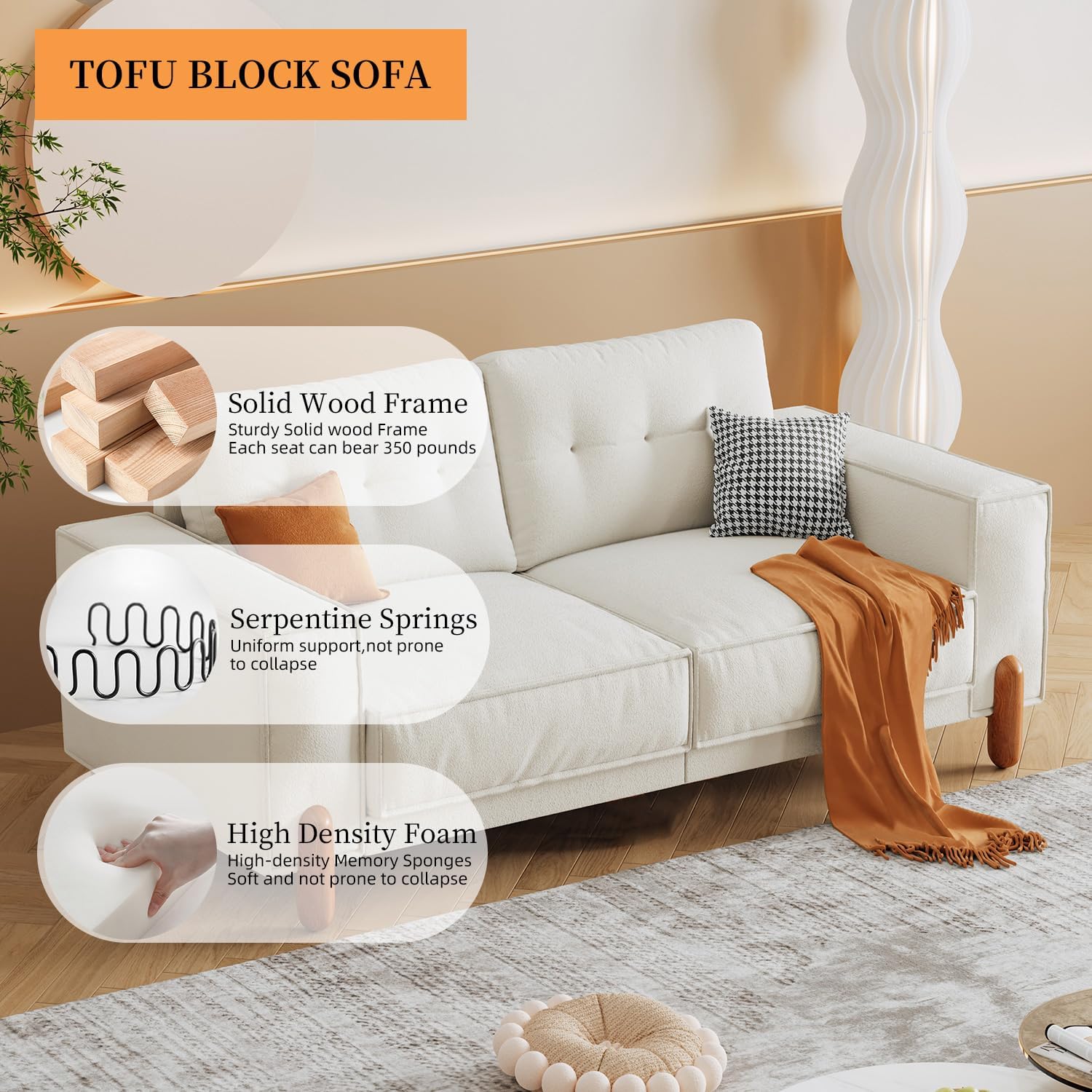 79.5" Modern Sofa Couches for Living Room,3 Seater Couch with 2 Pillows,Chenille Loveseat Sofa with Deep Seat,Comfy Sofa for Apartment Small Space,Beige