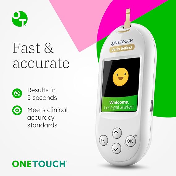 OneTouch Verio Reflect® Blood Glucose Meter - System for Blood Glucose Control with 1 Blood Glucose Meter,1 Lancing Device, 10 lancets &1 Pouch.