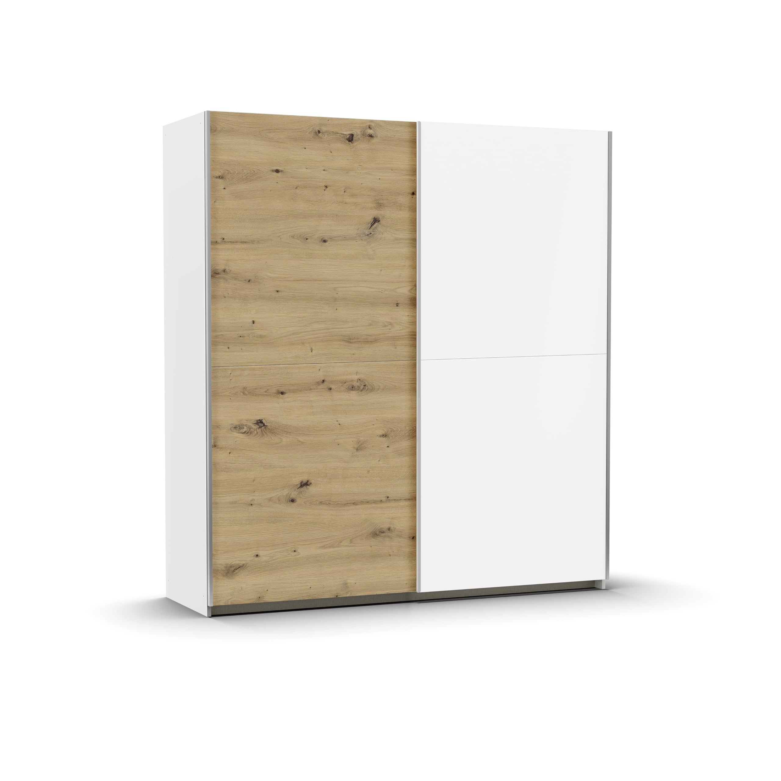 Rauch Möbel Saturn, Schwebetürenschrank, Weiß/Eiche Artisan, Breite 175 cm | Kleiderschrank mit Schiebetüren, 2-türig, mit 2 zusätzlichen Einlegeböden, für Schlafzimmer, Kinderzimmer, Jugendzimmer, Flur