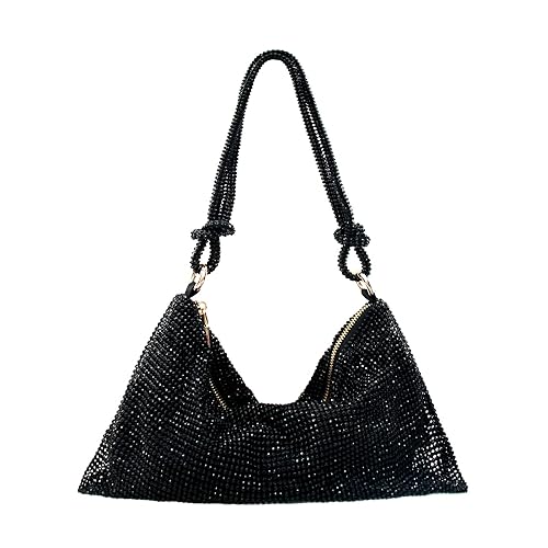 Rhinestone Purse Silver Hobo Purse Sparkly Black Evening Bag for