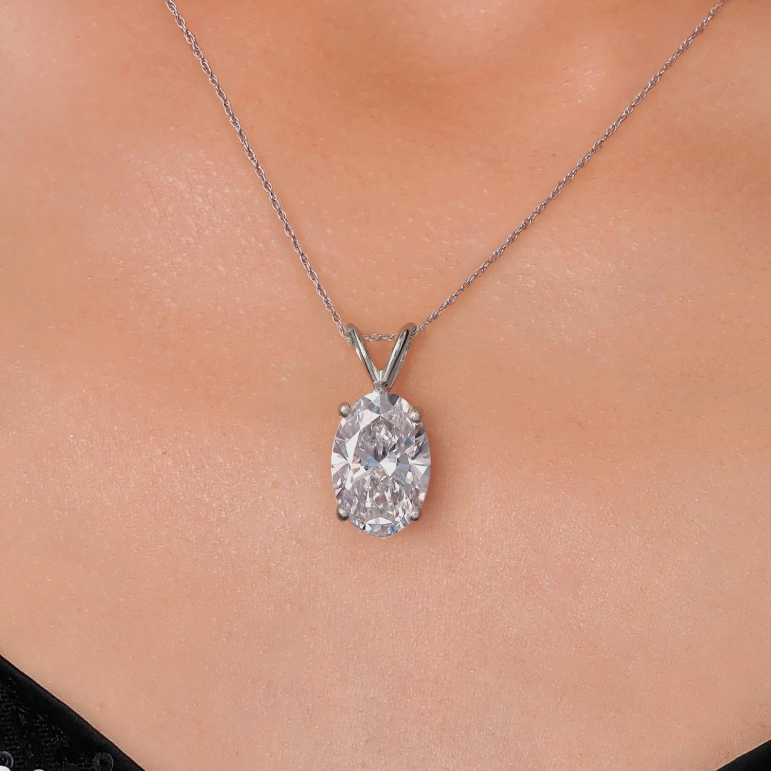 Gem Stone King 5.00 Ct IGI Certified Oval Lab Grown Diamond Pendant Necklace For Women in 14K White Gold | D-E Color | VS1-VS2 Clarity | Gold Necklace For Women | With 18 Inch Chain