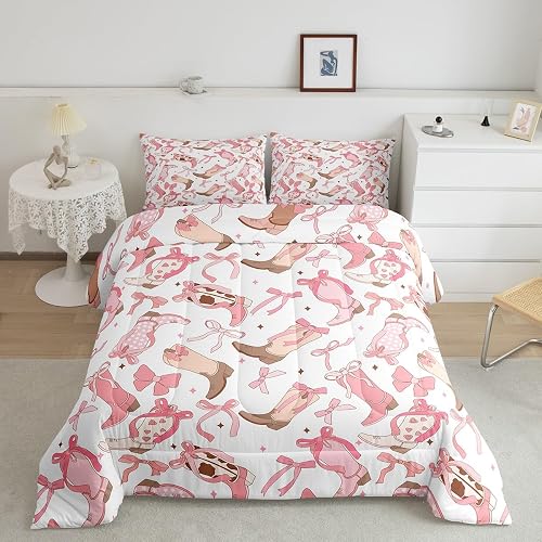 jejeloiu Western Decor Comforter Set Twin Size Bowknot Comforter Set for Boys Gi