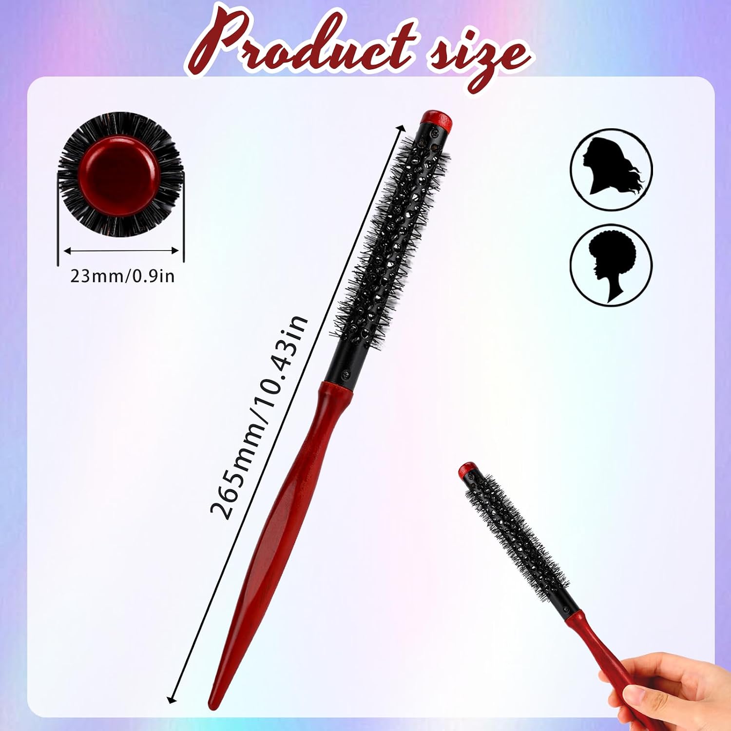 Small Round Brush for Blow Out - Dia 1 Inch Mini Quiff Roller Brush with Wooden Handle and Stiff Nylon Bristles for Styling Wet, Dry, Short, Fine Hair, Bangs, Blowout Volume