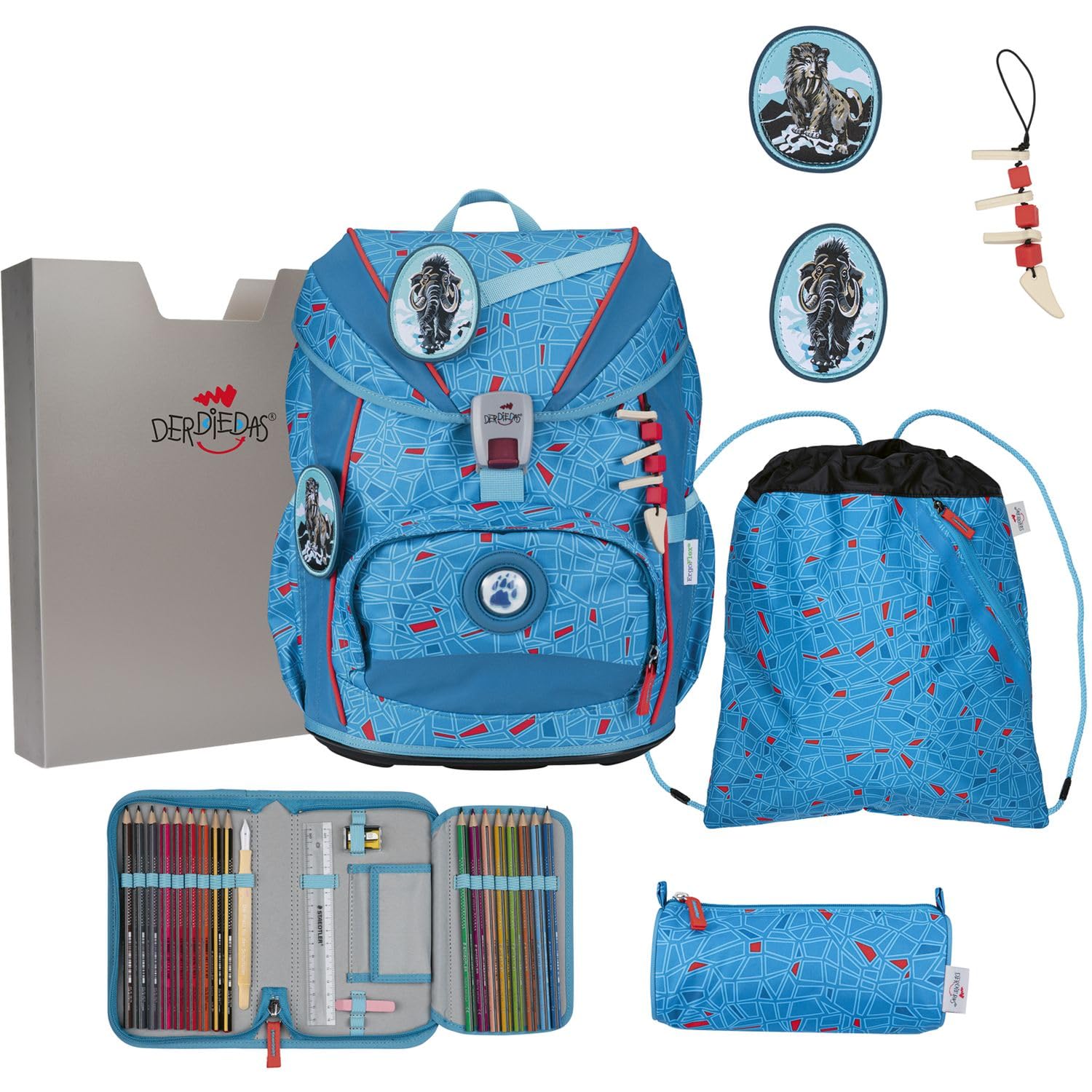 DerDieDas Schulranzen ErgoFlex Light Superflash Set 6-teilig Blue Ice blau