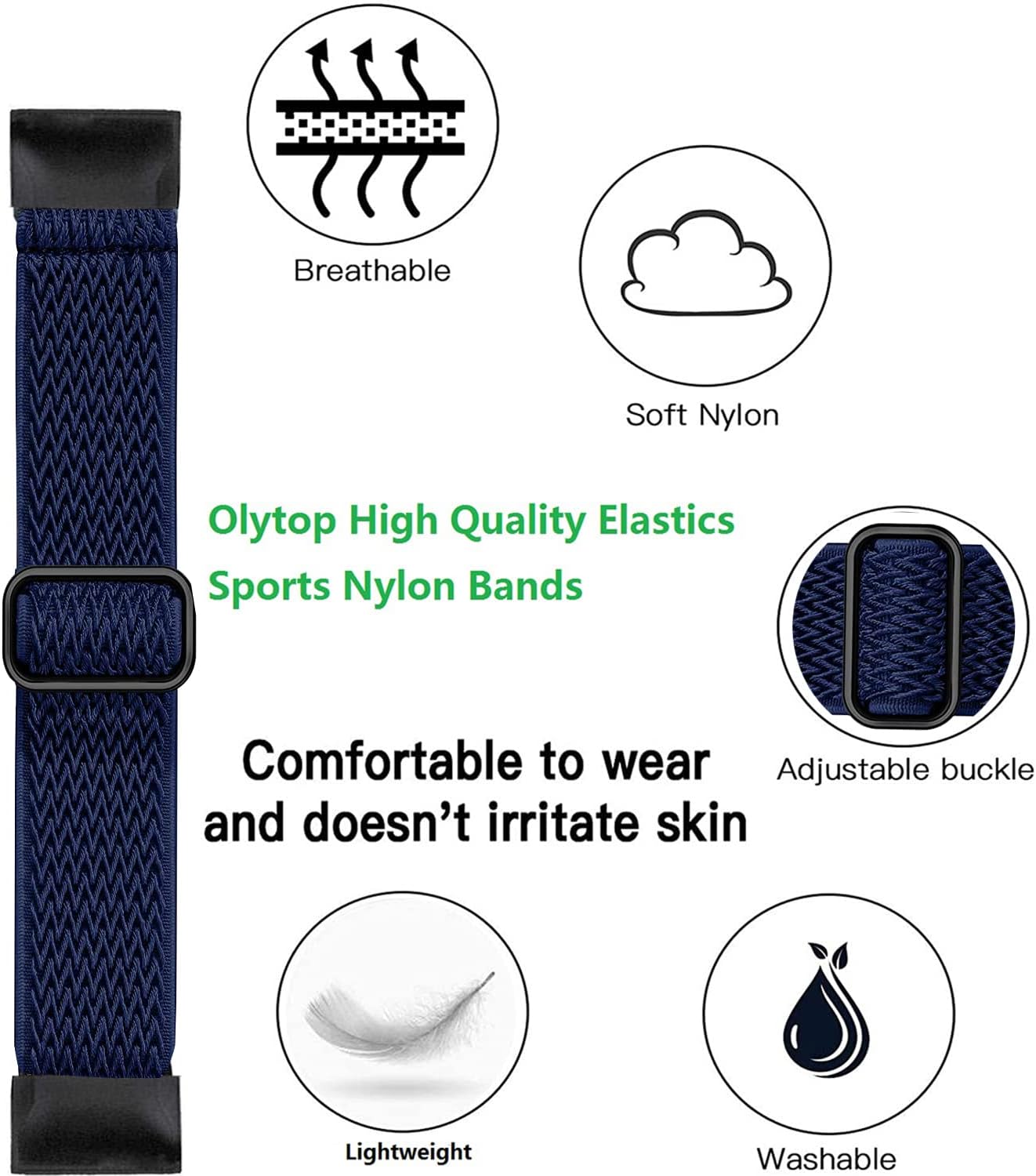 Olytop Fenix 7/Fenix 6/Fenix 5/epix 2 Watch Bands, 22mm Quick Easy Fit Elastic Nylon Replacement Wristband Stretchy Strap for Garmin Instinct, Fenix 6 Pro/Sapphire, Fenix 5 Plus Smartwatch, Wave Blue