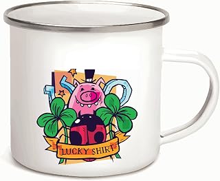 Gift for Good Luck Symbols and Words s for Everyone 12oz Enamel Silver Mug