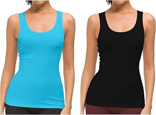 Pepperika Sleeveless Ribbed Basic Racerback Cotton Tank Tops for Women Combo Regular Length Vest Cami Inner Slip Undershir... Price In India