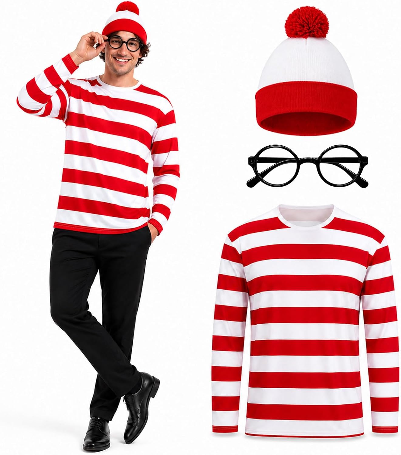Men's Red and White Striped Shirt Halloween Costume Set
