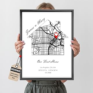 Custom City Street Map Art Poster Prints, Personalized Our First Home Map Art Prints Wall Hanging Decor, Unique Map Wall Art Couple Gift Family Housewarming Present (06)