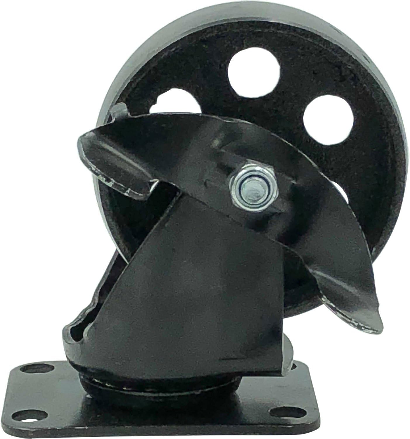 FactorDuty 4 All Black Metal Swivel Plate Caster Wheels w/Brake Lock Heavy Duty High-Gauge Steel (3.5" with Brake)
