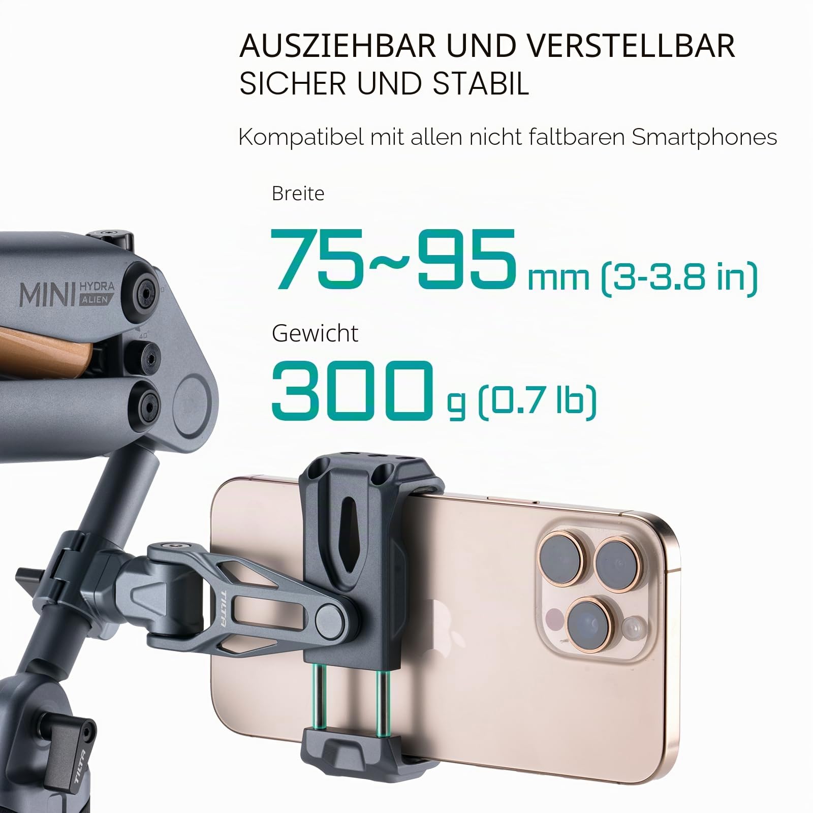 Tilta Stativ-Telefonhalterung mit 1/4"-Gewinde, Handy-Klemmhalterung, 360° drehbar und 180° neigbar, verstellbare Telefonhalterung für Kameras (ohne Adapter) - Schwarz TA-PMB5-NM-B