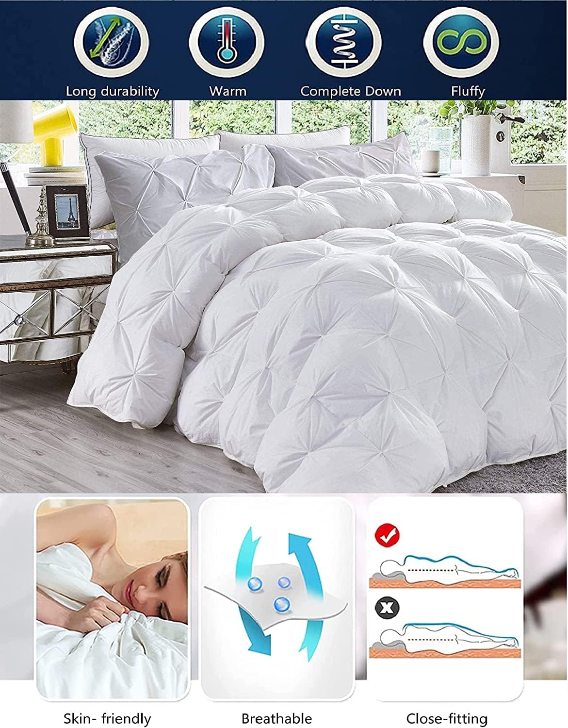 Orange Down Alternative Pinch Pleated Comforter- King Size 102x90 Inches 1 Piece All-Season Duvet Insert, 500 GSM With Corner Tabs 100% Egyptian Cotton- Hypoallergenic- Hotel Collection (Orange Solid)