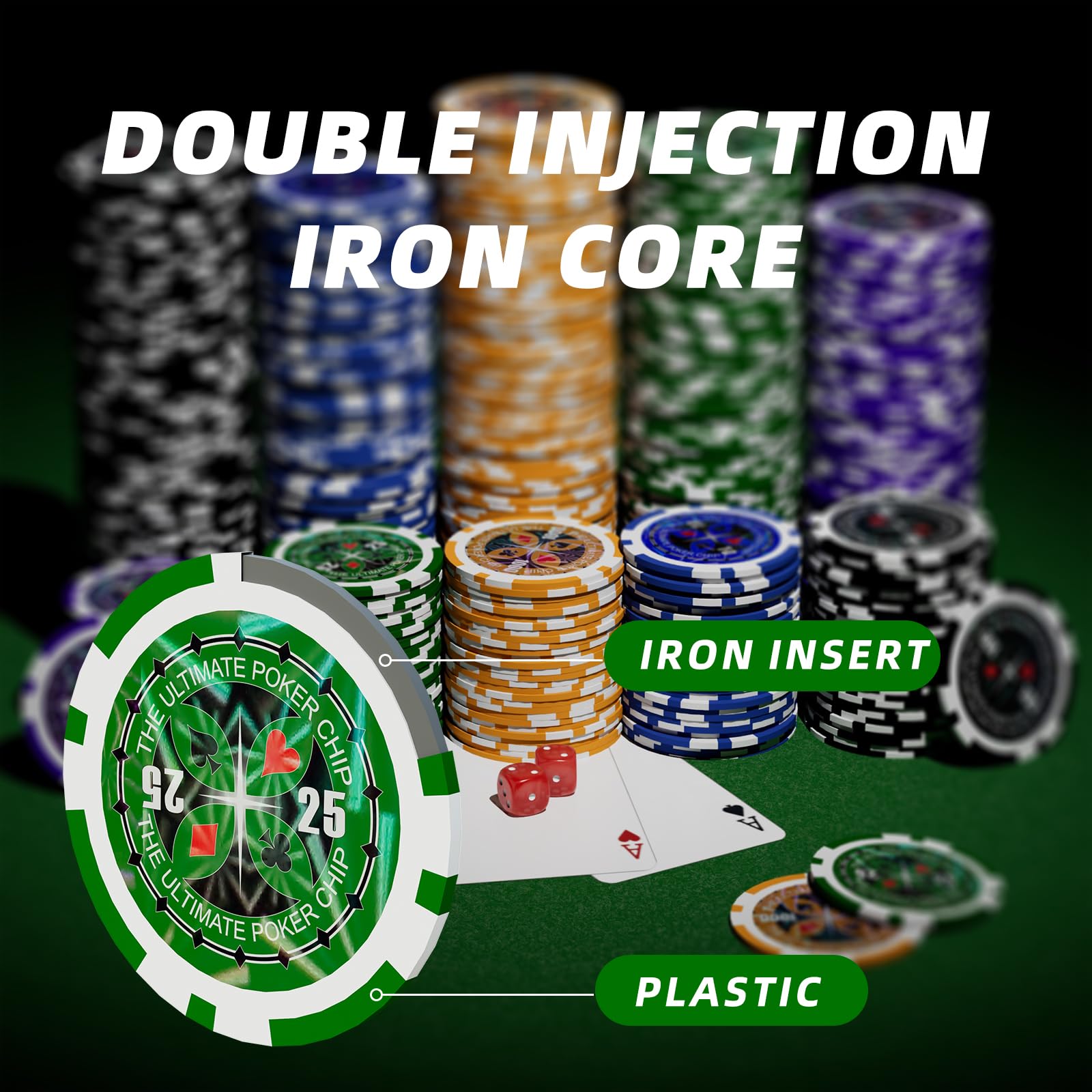 Homwom Poker-Set 300-teilig Laserpokerchips Aluminiumkoffer