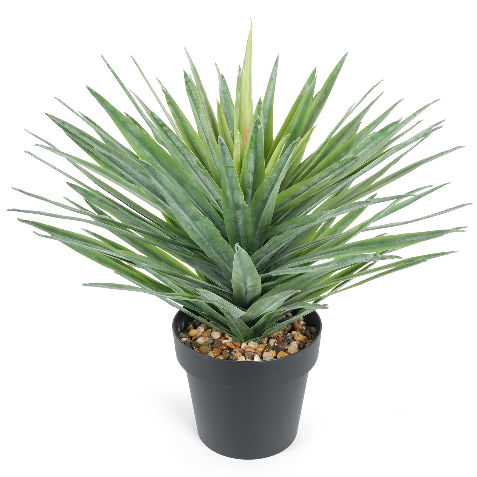 Velener Artificial Agave Plant in Black Pot with Real Stone Pebbles