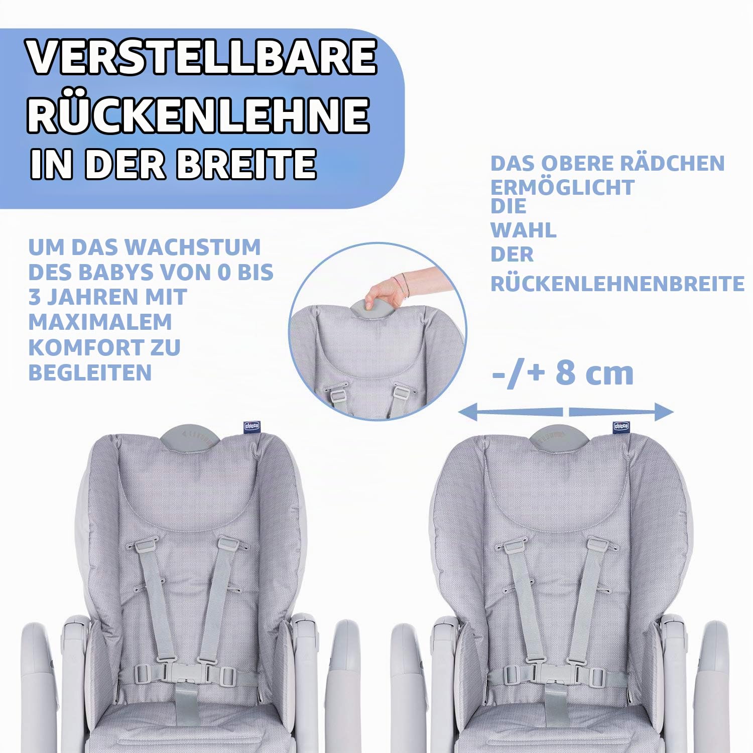 Chicco Polly2Start Baby Hochstuhl ab Geburt bis 3 Jahre (15 kg), Verstellbarer Kinderhochstuhl mit 4 Rädern, Liegefunktion und Kompakte Schließung