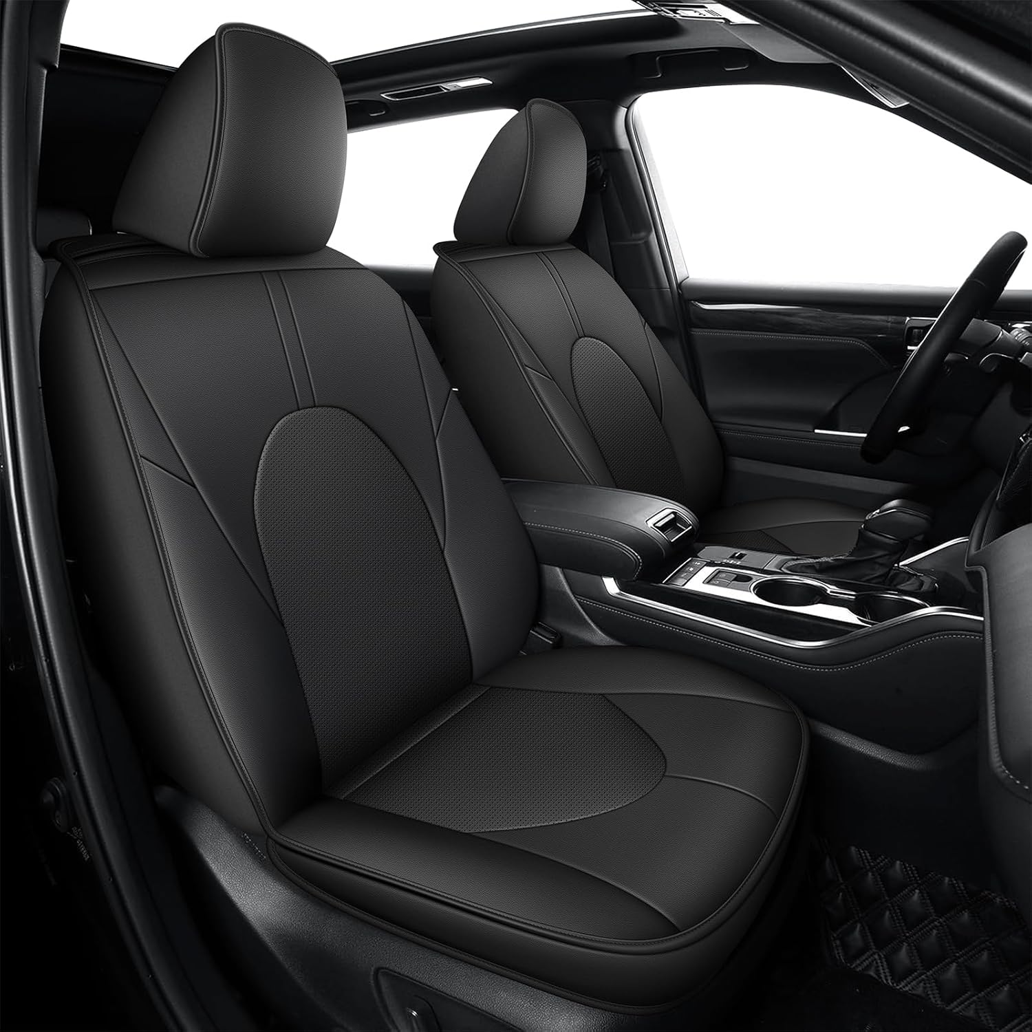 2 Front Car Seat Covers Custom Fit for Toyota Highlander 2020-2024: Waterproof Leather Seat Cushion Comfortable Breathable Compatible Airbag