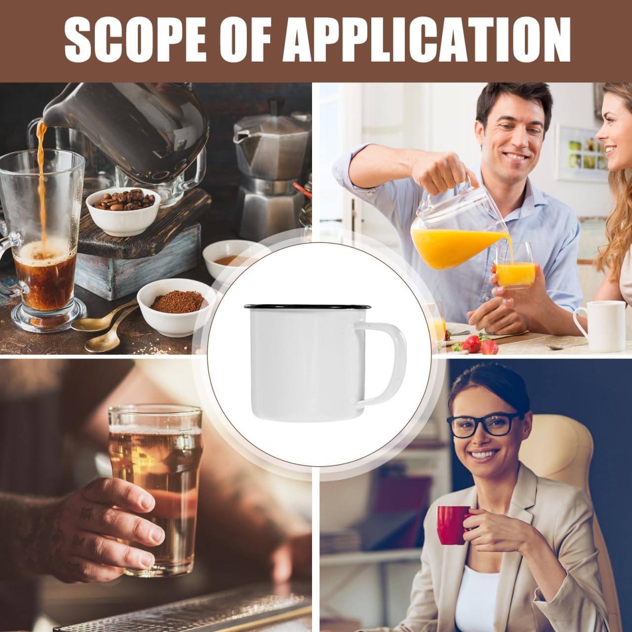 Enamel Mug Set 4 Sizes 4.72X3.93X3.34In 120-500Ml Lightweight Camping Mugs for Coffee Tea Milk Small Drinking Cups for Outdoor Home Office