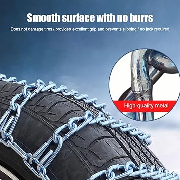 Set of 2 Snow Tires Chains for Tire Cars Pickups SUVs Universal Emergency Tires Traction Chain Adjustable Portable Anti-Skid Thickening Snow Chain, Tire chains(255/60R19)