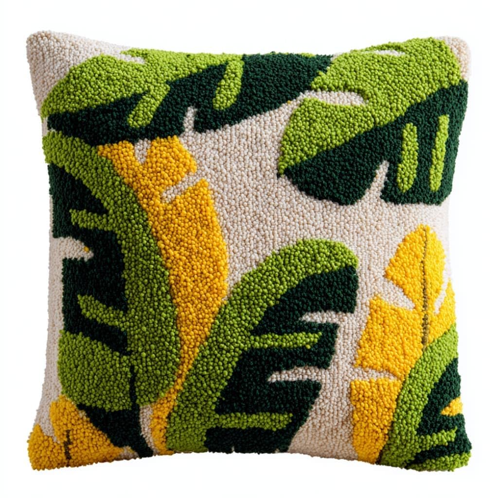 Taxpy DIY Latch Hook Pillow Kit Pre-Printed Hook and Latch Rug Kits Leaf 17X17 Inch.Cross-Stitch Embroidery Cushion Cover for Home Sofa Decoration
