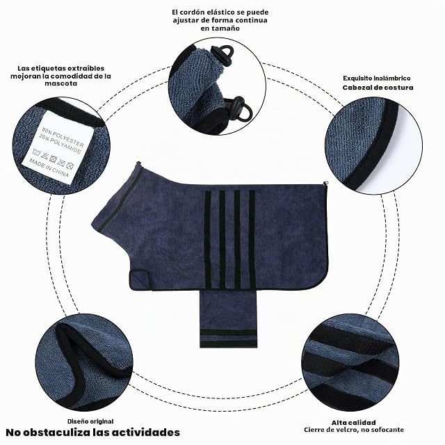 Foto 2 de 7 de WUFANC Bata para Perros de Microfibra - Súper Absorbente y de Secado Rápido