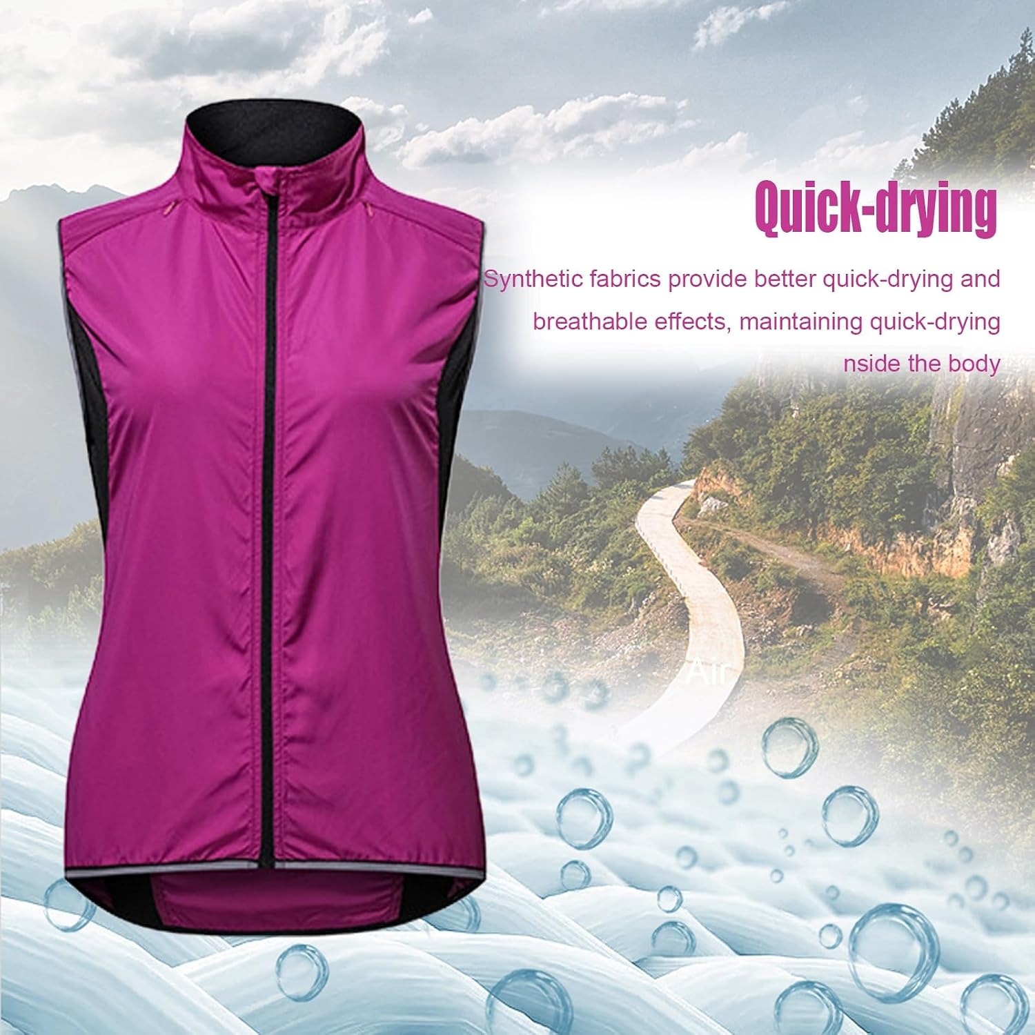 Sleeveless Outdoor Sports Jacket，High Visibility Packable Windproof Running Vest UPF50+