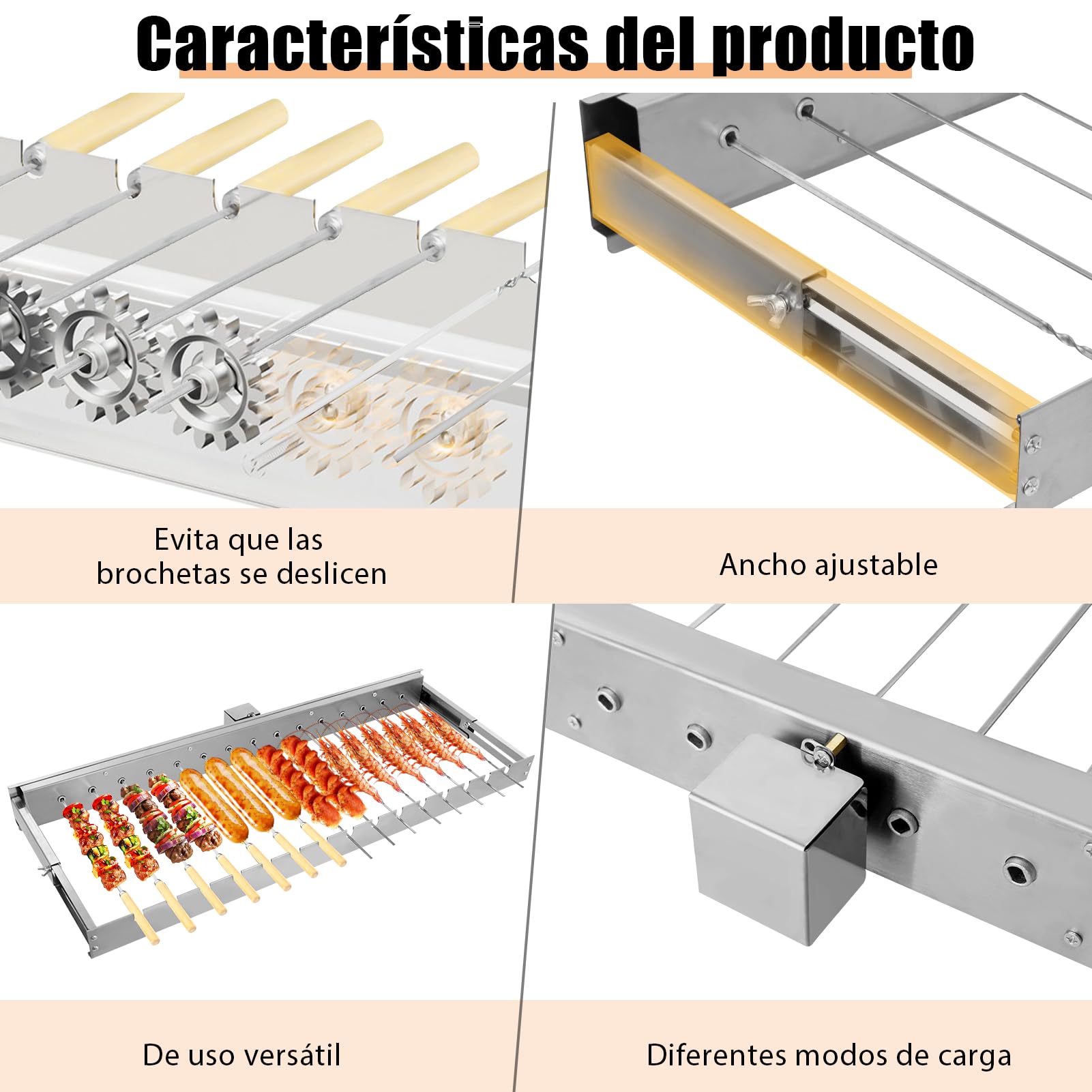 Viugreum Parrilla Giratoria Automática, Parrilla Eléctrica para Brochetas, Ancho Ajustable de 16 a 30cm, Alimentación Mediante Puerto USB de 5V, 80cm de Altura, Barbacoa de Acero para Jardín Terraza