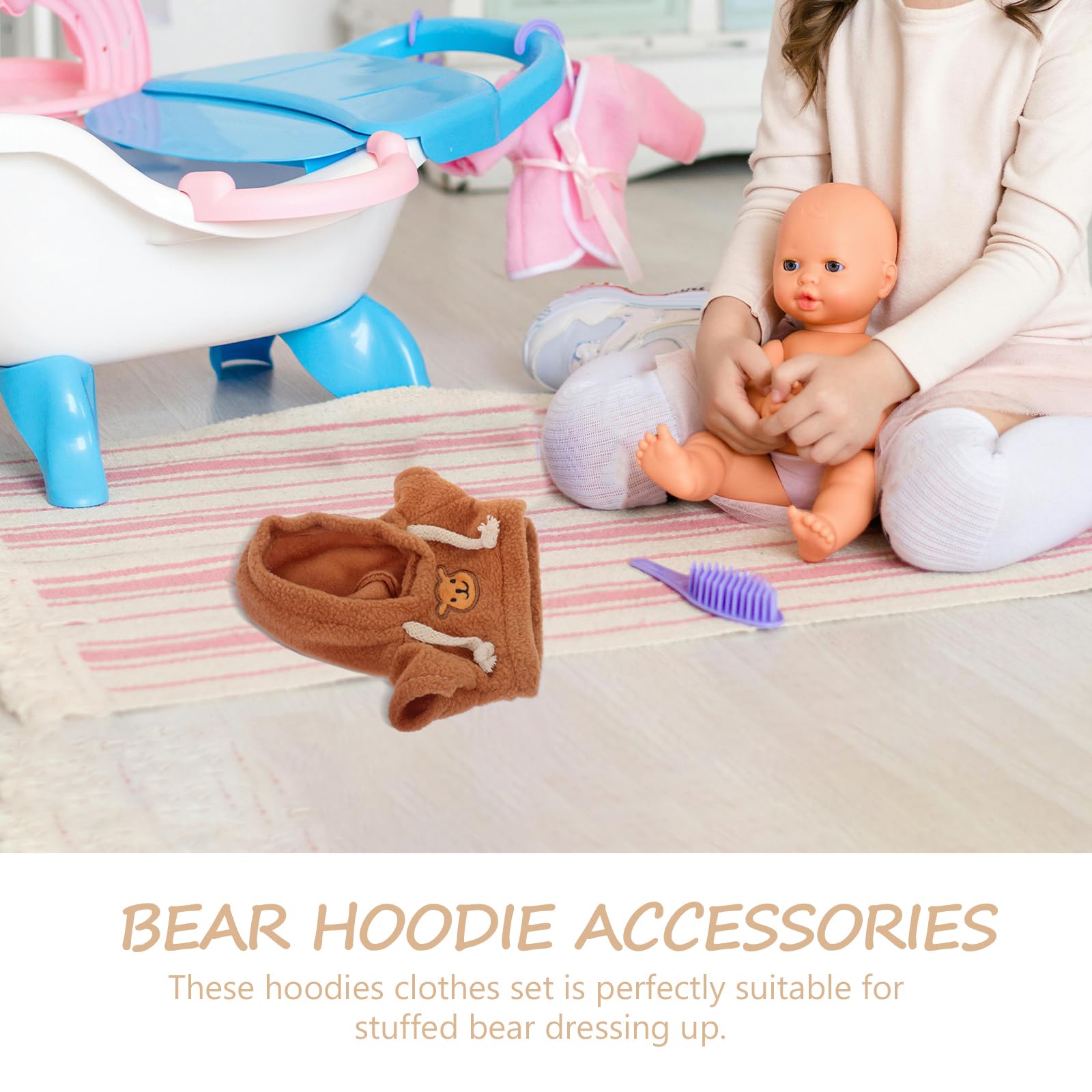 Toyvian Bear Doll Clothes 4Pcs Mini Hoodies Set for Stuffed Animal Dress up Accessories Soft Sweatshirts for Kids Play - Image 4