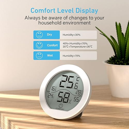 Miniatura 3 de Higrómetro digital, paquete de 3 termómetros de habitación y medidor de humedad, higrómetro LCD con registros máximos y mínimos (blanco)