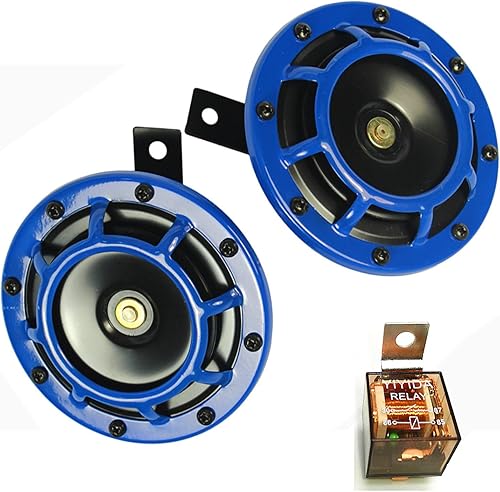 Viping Bocina eléctrica para coche, bocina de aire azul, 12 V, tono alto y tono bajo, kit de bocina doble de metal, 135 DB, bocina de auto, bocina